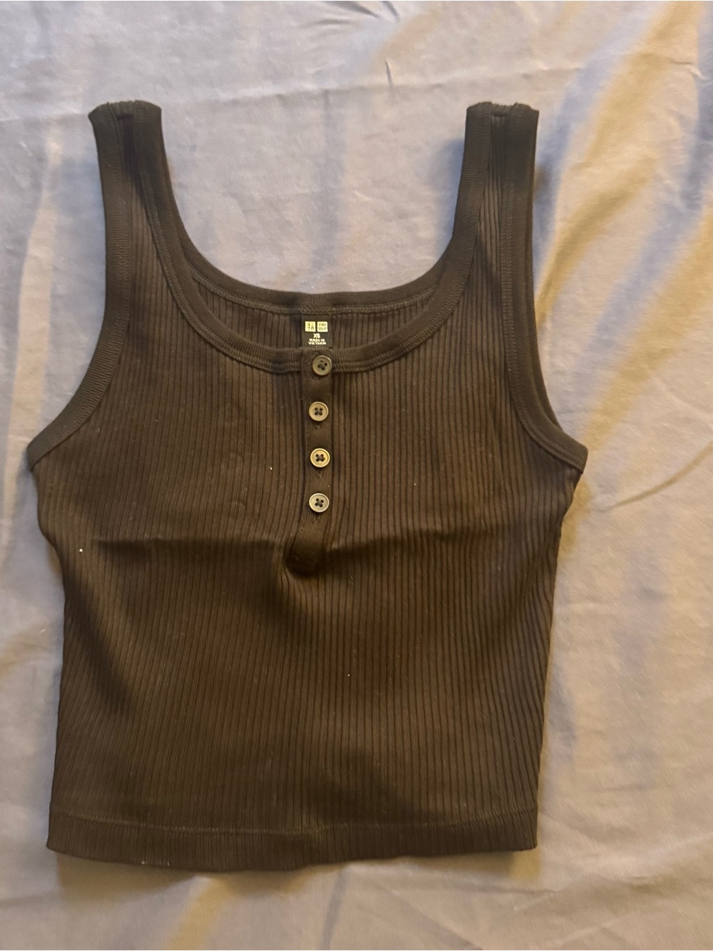 Uniqlo Black Ribbed Henley Crop Tank